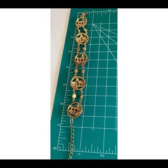 Vintage rose floral enamel open work crystal bracelet Banana Bob sample 8” + - Picture 11 of 11